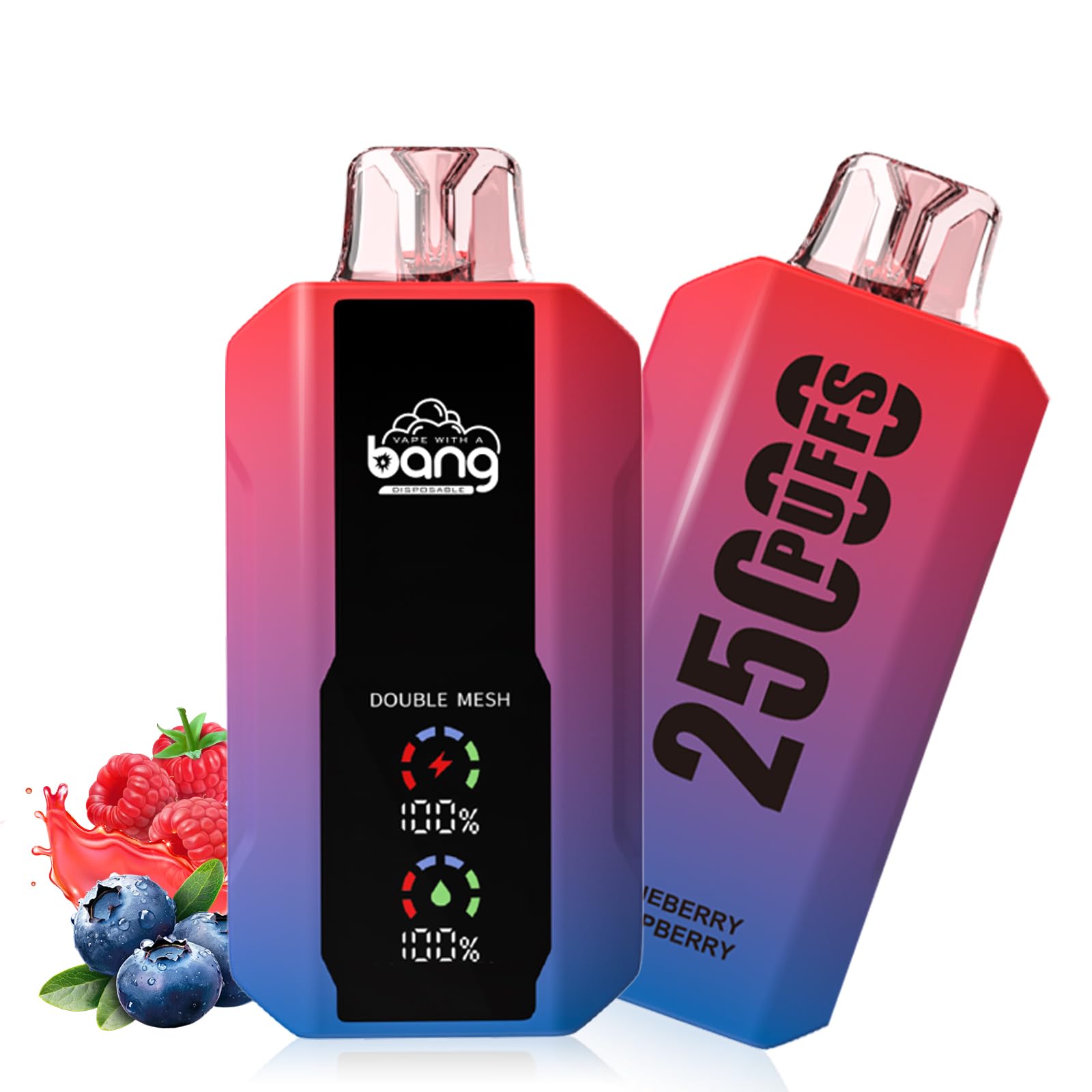 電子タバコ 使い捨て BANG 25000回 シーシャ 持ち運び ベイプ VAPE 本体 ベイプエンジン 水蒸気タバコ Type-C充電式 ニコチンなし タールなし大容量 12種類フレーバー メンソール(ブルーベリーラズベリー)