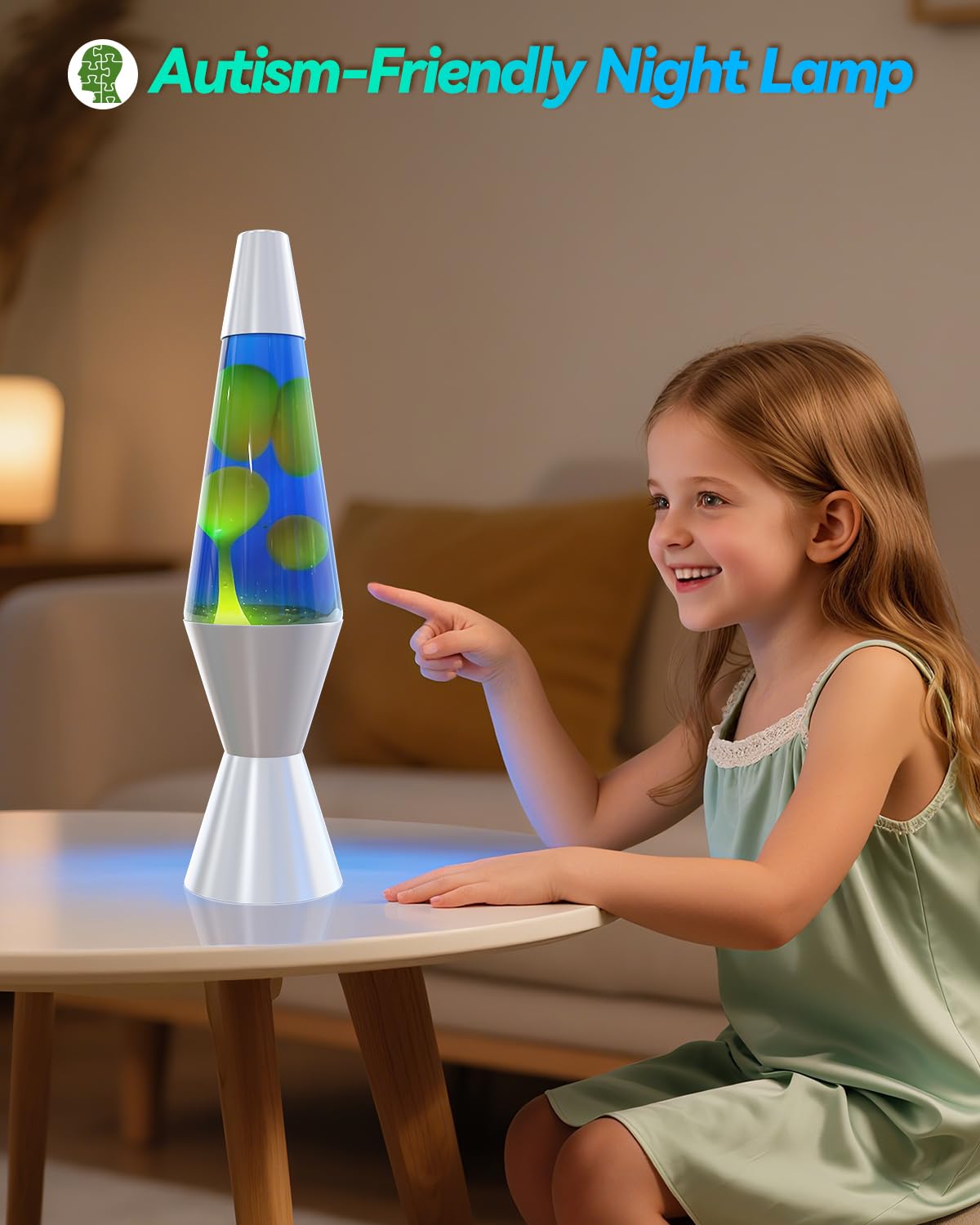 AONESY Lampe à Lave 37cm Bleu Foncé Liquide & Jaune Cire Lampe à Lave Enfants Lampe de Nuit Lumière Colorée Cadeau pour Noël Anniversaire