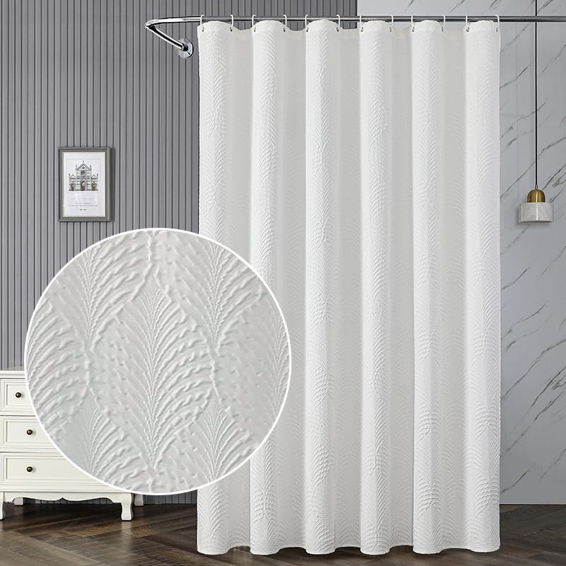 AIBIIN Cortina de ducha blanca, cortinas de ducha con textura en relieve 3D, cortina de ducha minimalista para decoración de baño, tela impermeable y resistente a las arrugas, 180 x 180 cm