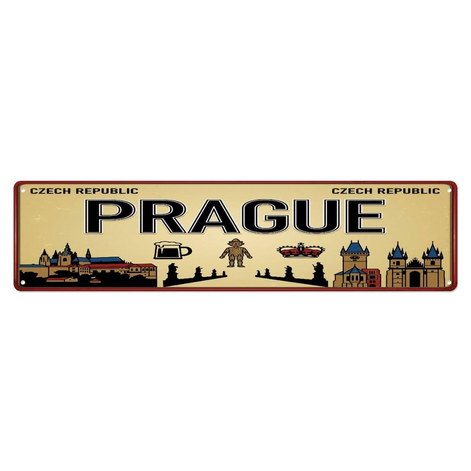 Tgrcjimh Style Metal Tin Sign Vintage Travel Prague Czech Castle Bridge