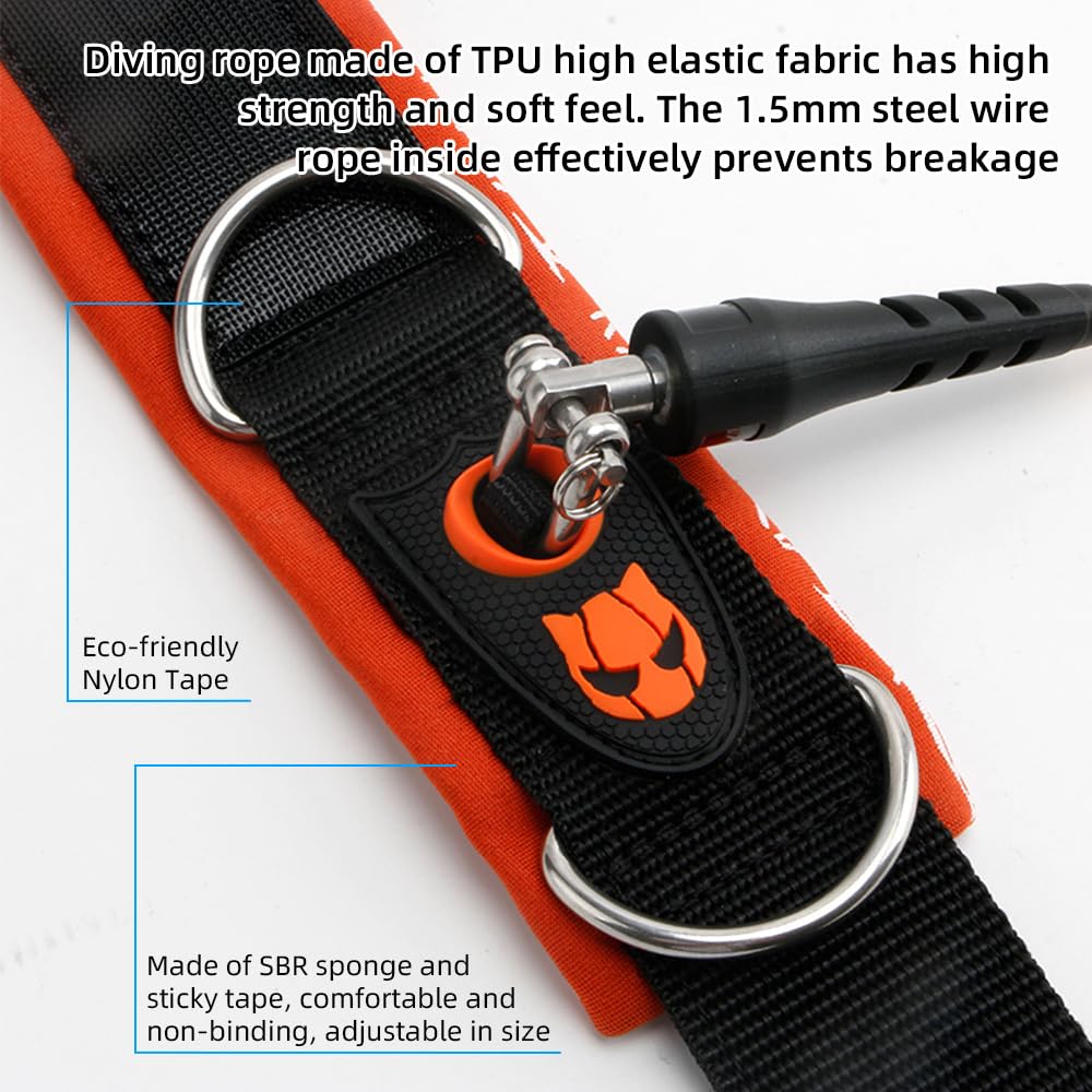 TFixol Leash per apnea Lanyard con polsino e moschettone rapido rilascio corda resistente immersioni subacquee snorkeling attività