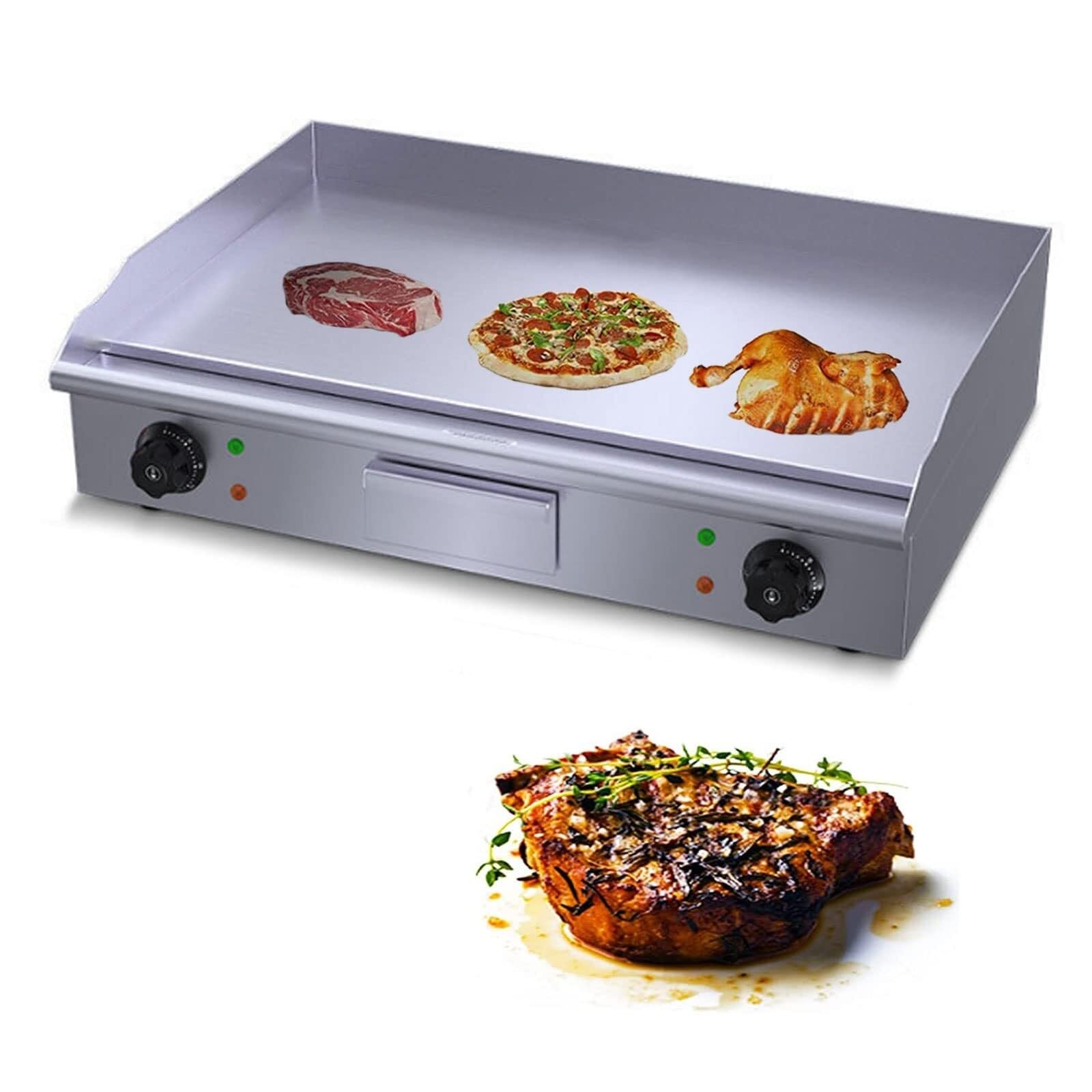 Electric Griddle, Stainless Steel Flat Griddle Hotplate BBQ Grill with Adjustable Temp Control, Countertop Teppanyaki Table for Barbecue, Omelette, Fried Foods