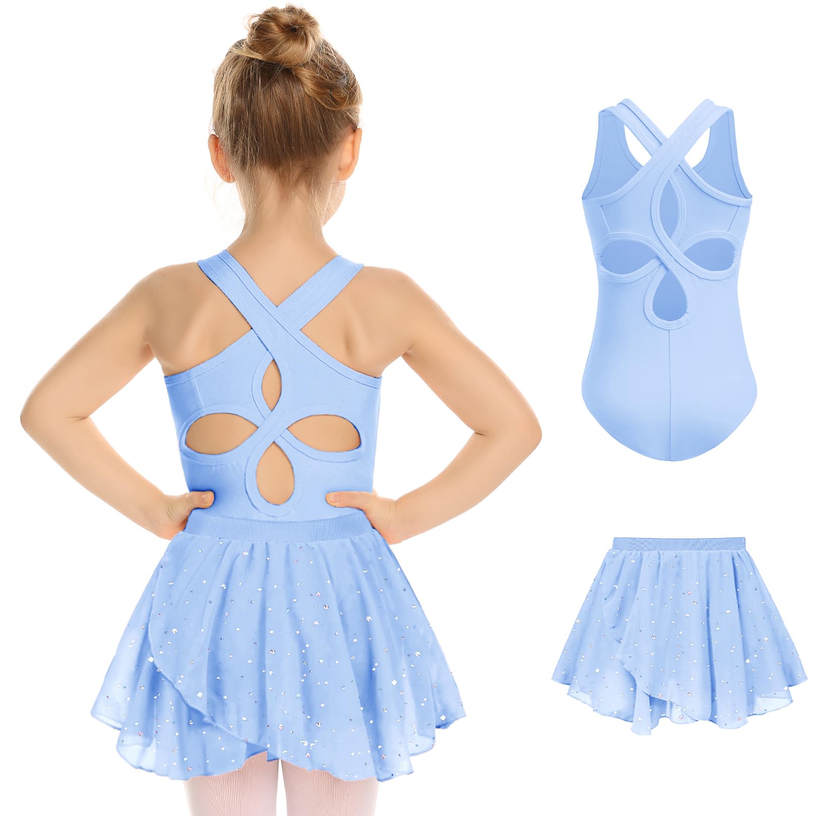 Zaclotre Girls Ballet Leotards Hollow Back Dance Dress with Skirt Combo