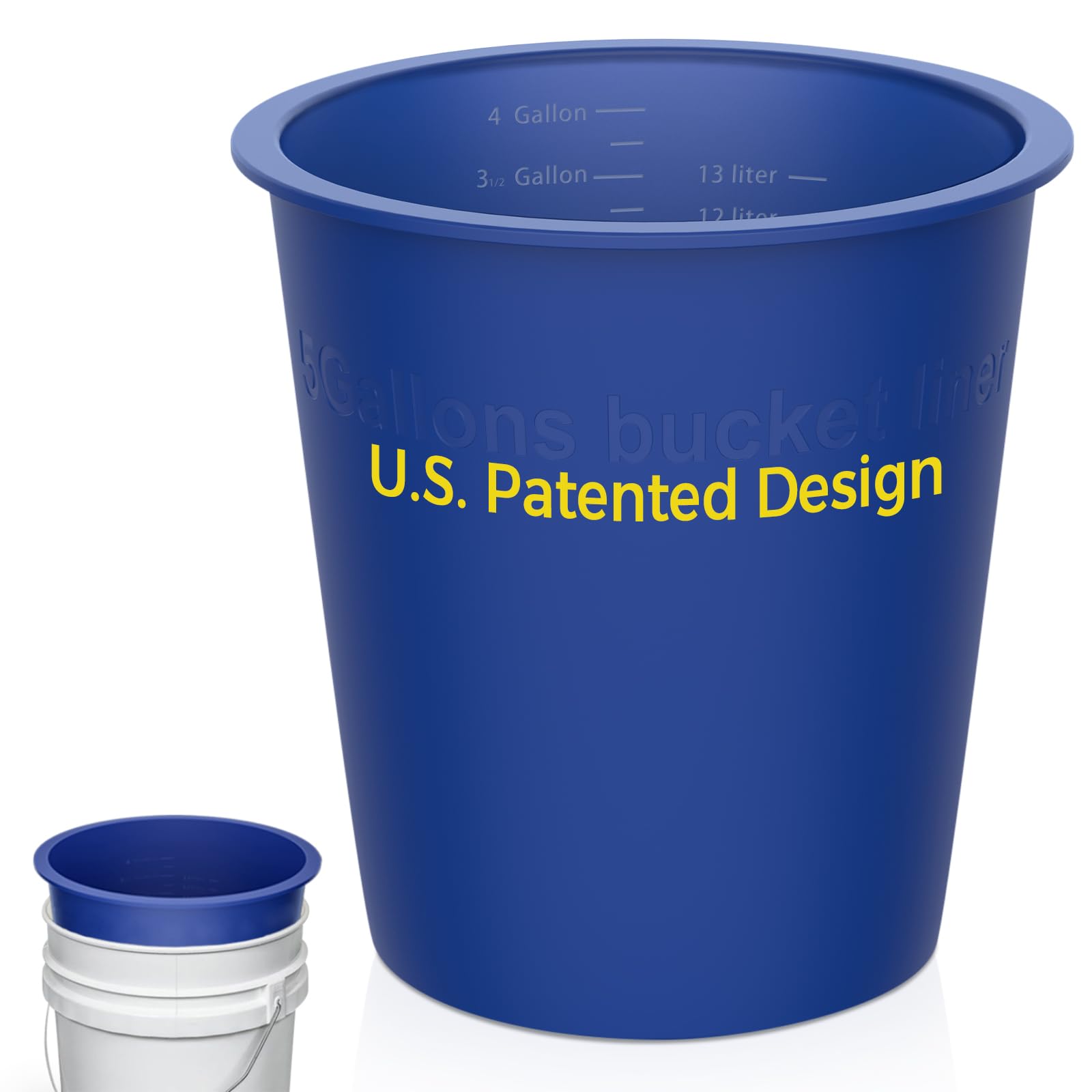 Reusable Silicone 5 Gallon Bucket Liner with Graduated Measurements - Leakproof Thinset, Grout, Concrete Mixing Pail Liner - Heavy-Duty Bucket Saver Accessory (Blue)
