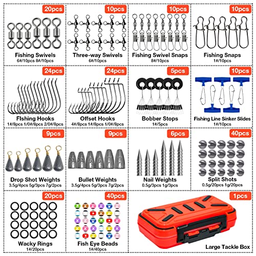 GOANDO kit de accesorios para pesca de 238 piezas - caja para aparejos con anzuelos, pesos, cuentas y accesorios para pesca de lobina, trucha y salmón miniatura 2