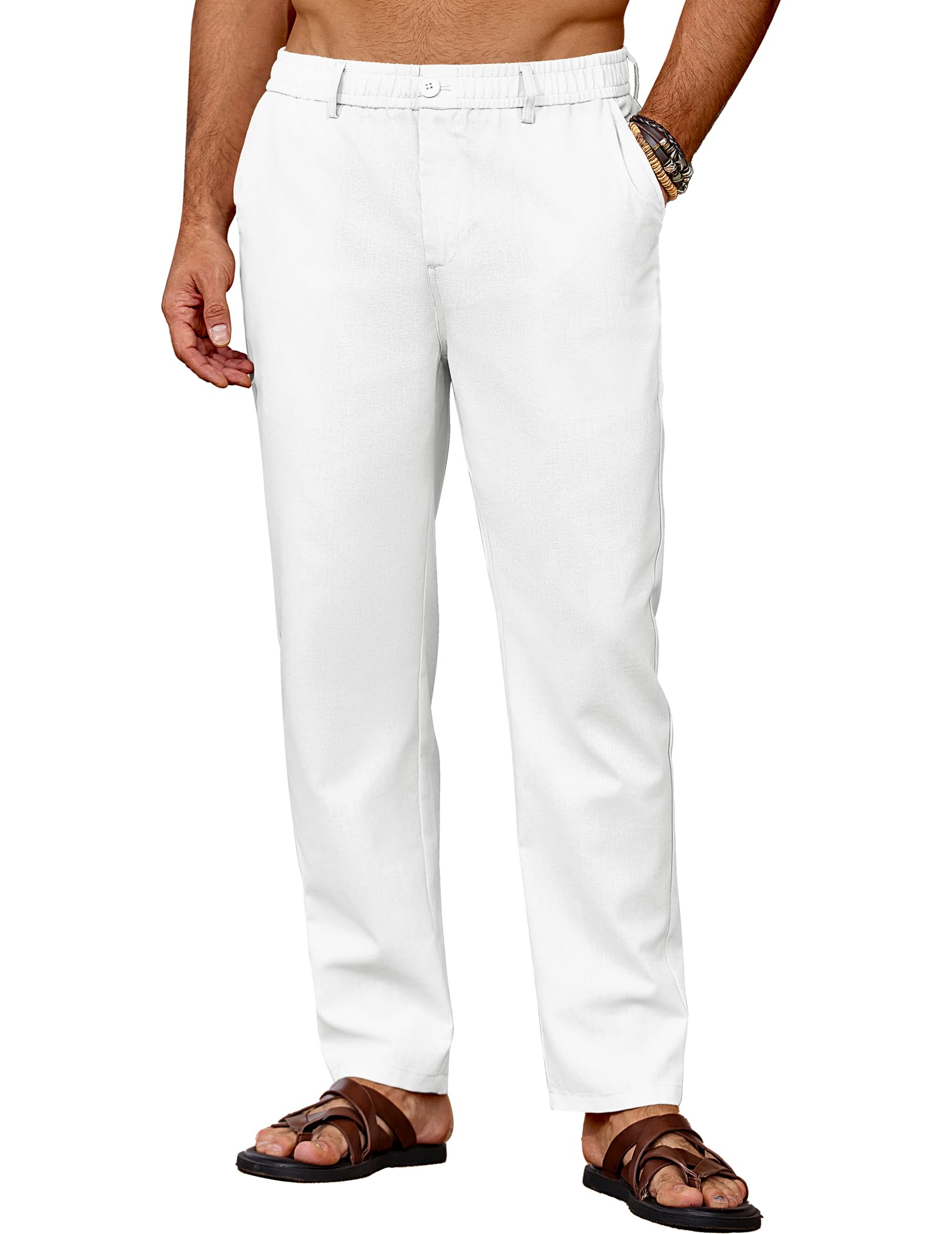 COOFANDY Herren Hose Lang Leichte Sommerhose Leinenhose Freizeithose Strandhose Einfarbig Herrenhosen mit Taschen Elastischer Bund