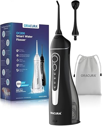 ORACURA Smart PLUS OC200 LITE Water Flosser (Black, 2 Tips)