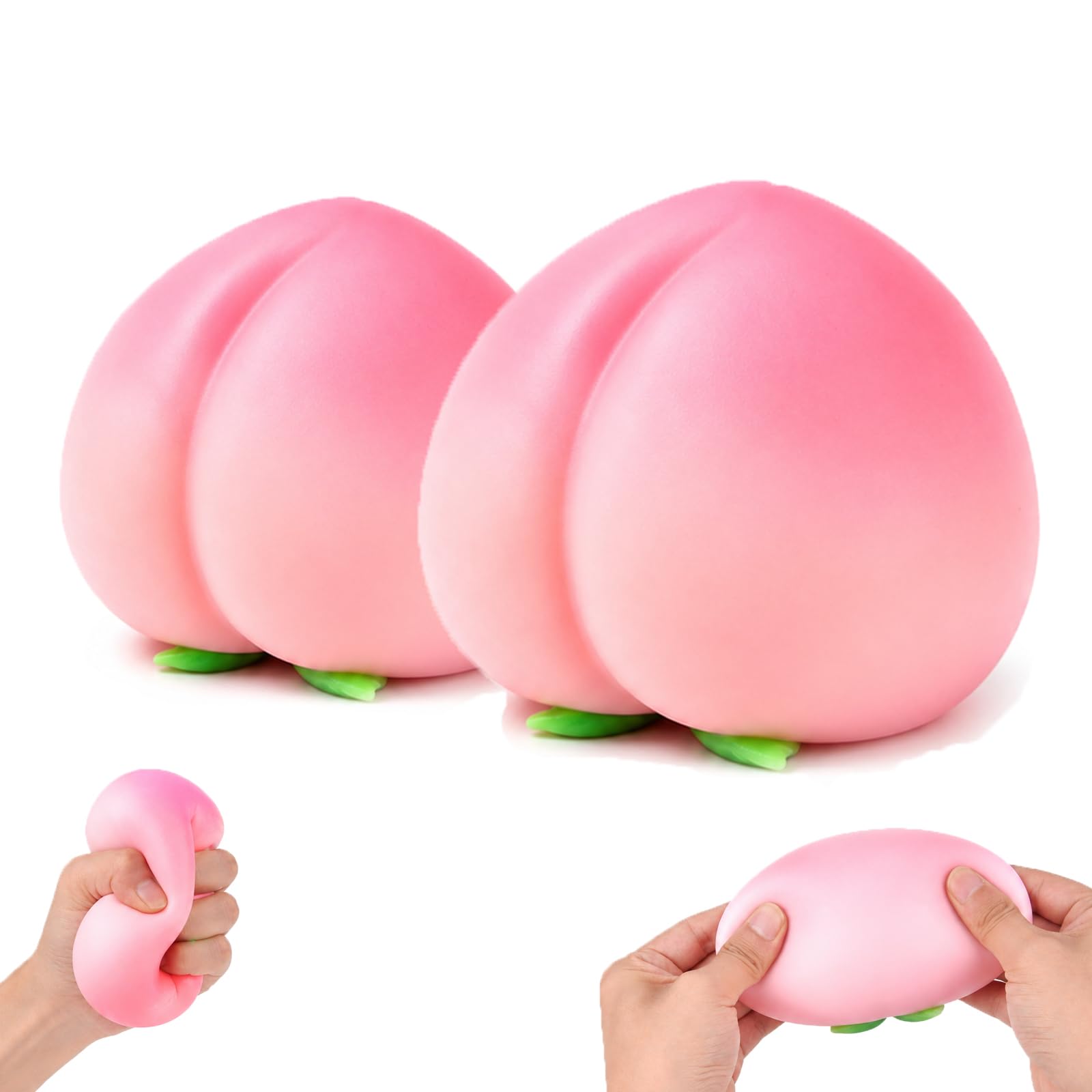 Peach Squishy 2 Pcs, Realistic Peach Squishy Stress Balls, Slow Rising TPR Squishies, Sensory Fidget Toy Anxiety Relief Squeeze Ball for Kids Adults, Gift