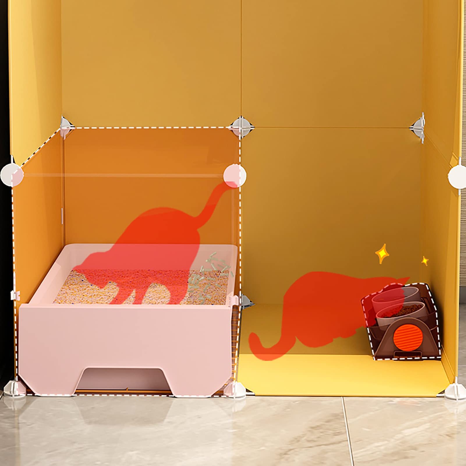 Gabbia per Gatti da Interno, Gabbia Staccabile in Metallo per Piccoli Animali Recinto per Gattini Design Fai da Te per cucce per Gatti con lettiera Facile da Pulire - Ampio Luogo di Esercizi