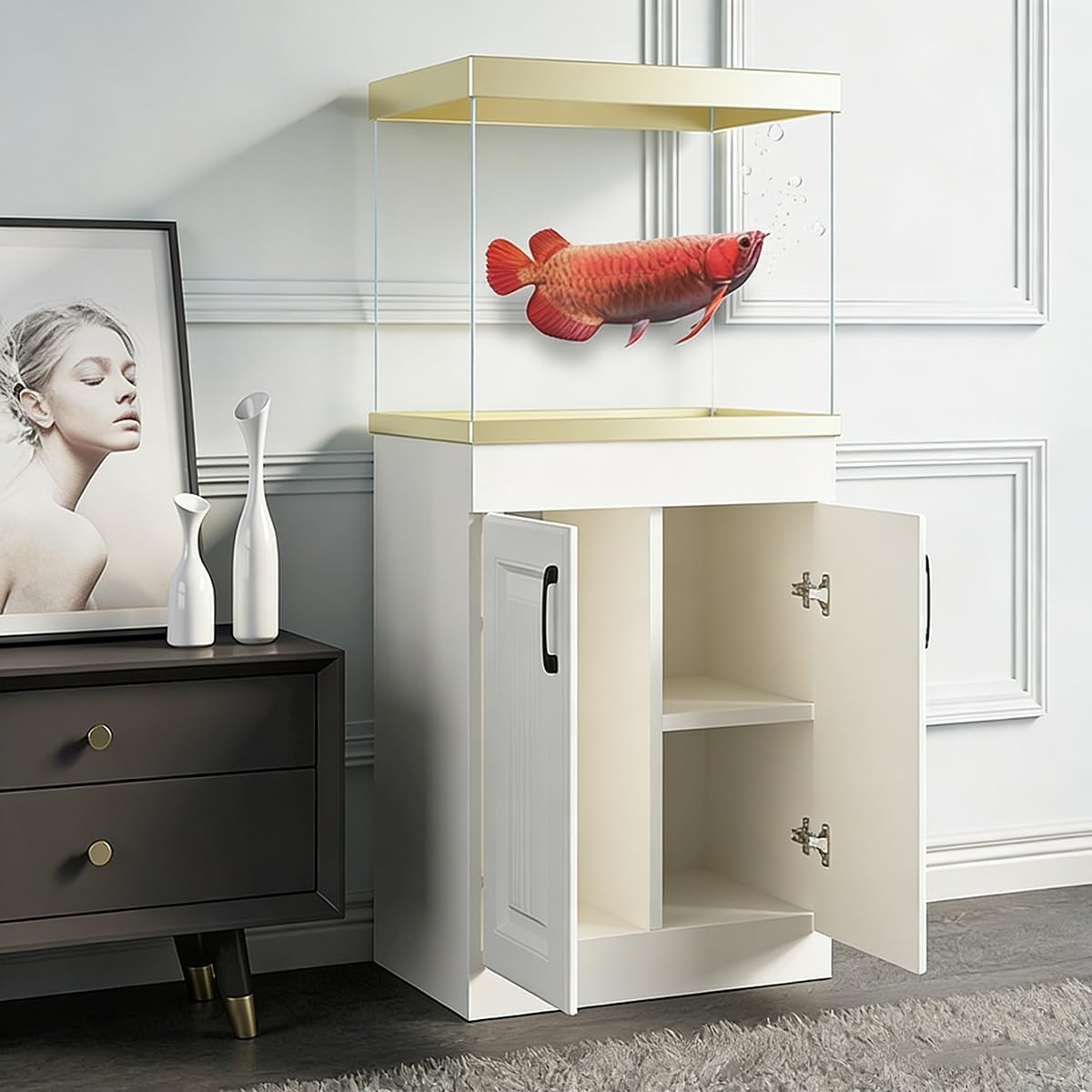 Fish Tank Stand,aquarium Cabinet,Floor-standing Reptile Aquarium Stand,Reserved Wiring Holes On The Back,for Home/Office/Pet Shop(LxW40x40cm/16x16in)