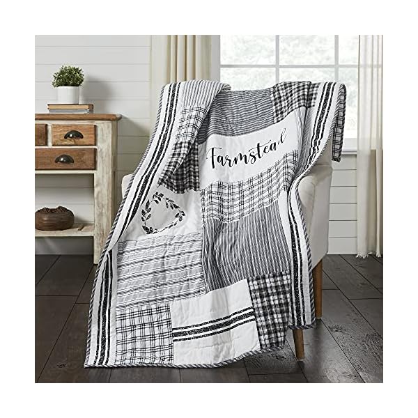 Vhc brands sawyer mill stenciled patchwork throw black 60×50  urban country home decor