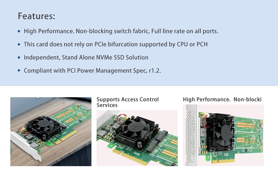 Amazon.com: PCIe 3.0 x8 to Quad M.2 NVMe SSD Adapter Card, PLX