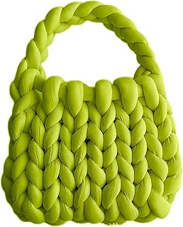 OXYPLAY Thick Bulky Giant Wool Handwoven Handbag,Chunky Yarn Knit Shoulder Bag,Casual Soft Shopper Purse,Braided Knot DIY Bucket Bag (Green)