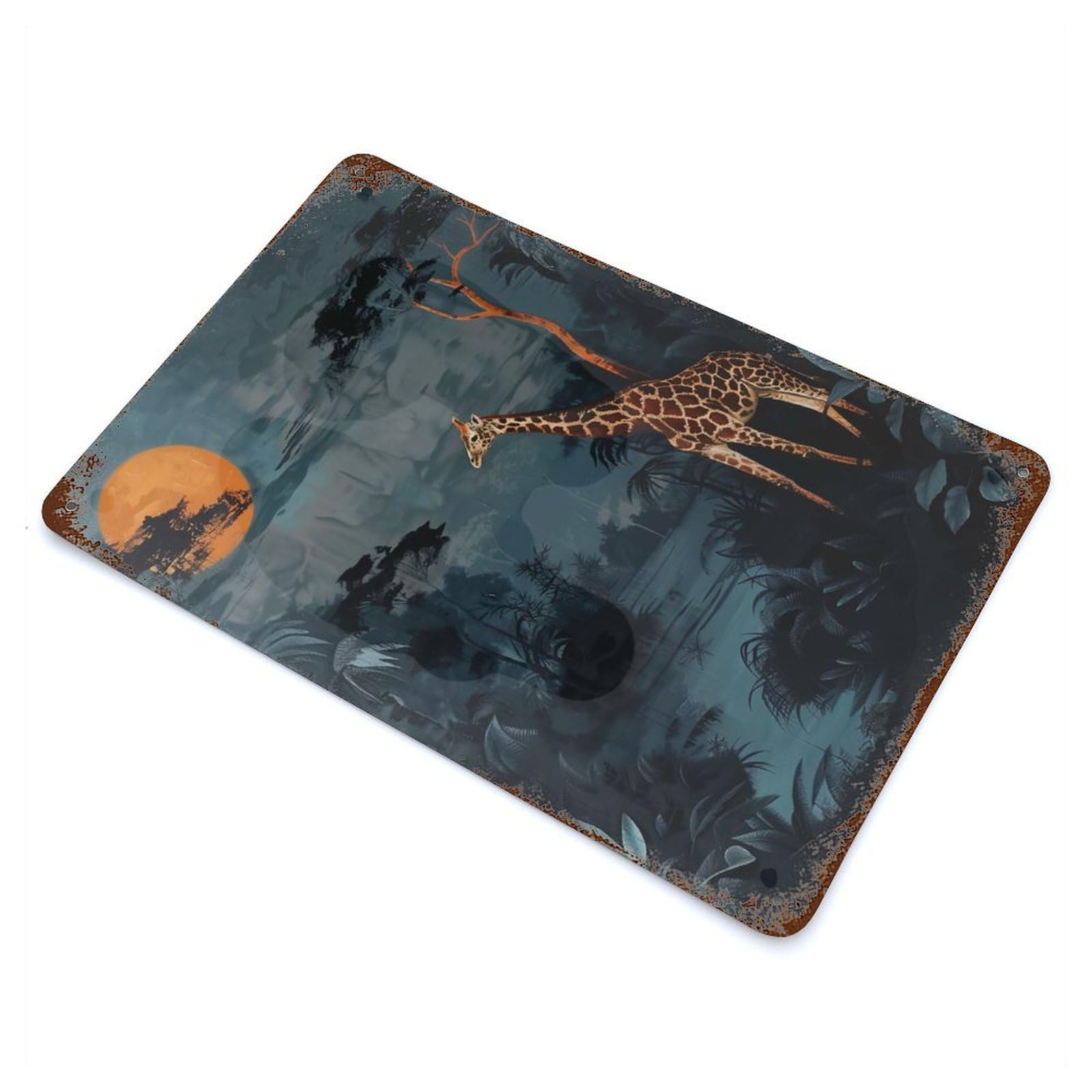 Giraffe Under A Full Moon Vintage Metal Tin Sign 11.8"x7.9", Ideal for Cafe, Home Bar And Lounge Decor