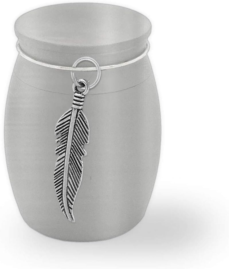 Small Memorial Cremains Vial Urn Keepsake Holder Feather Container Jar Vial Brushed Stainless Steel Cremation Funeral