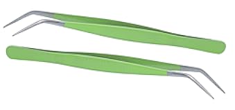 HADIZ Stainless Steel Garden Tweezer Two Piece Set with Curved Tip Tweezers for Cactus and Succulents Gardening(Curved)