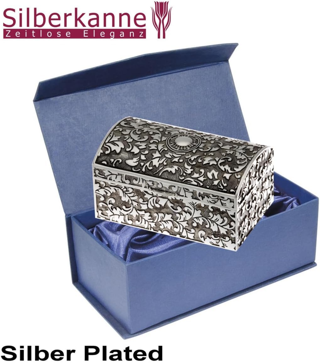 Schmuckdose Ornament versilbert 10cm - Edle Schmuckschatulle für Ringe & Ketten - Silber Plated inkl. Geschenkbox
