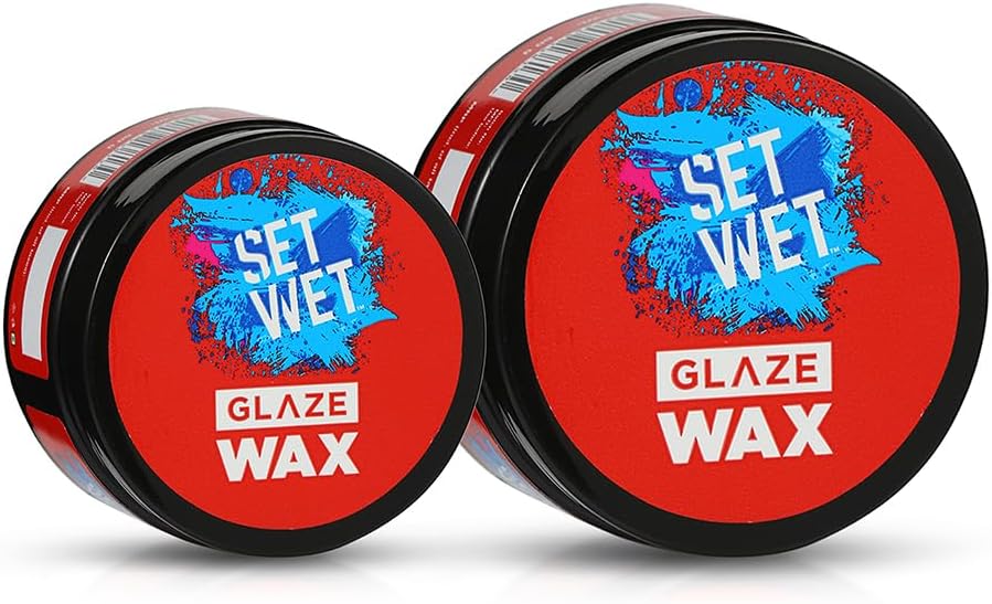 Set Wet Hair Wax For Men - Glaze Wax, 60g + 25g | Healthy Shine, Strong Hold, Restylable Anytime, Easy Wash off | No Paraben, No Sulphate, No Alcohol