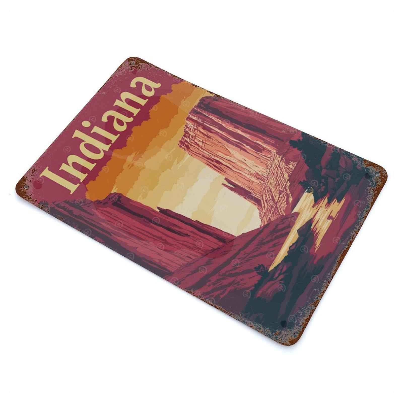 Indiana Canyon Sunset Rust Effect Tin Sign 11.8"x7.9", Old School Wall Decor for Farmhouse, Kitchen And Entryway Decor