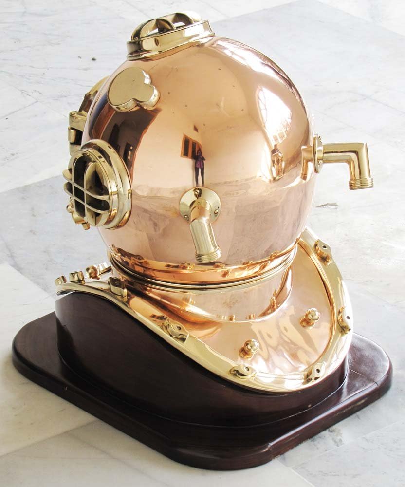 Nautical Solid Shiny Brass & Copper Divers Diving Helmet Us Navy Mark V Helmet