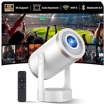 Mini Projector HD 1080P 4K Support Projectors Auto Focus & Keystone 22000 Lumen 260 ANSI Bightness WIFI 6 & Bluetooth 3 Mount Way 180° Rotatable 30-200″ Theatre for Match Game/Bedroom/Outdoor
