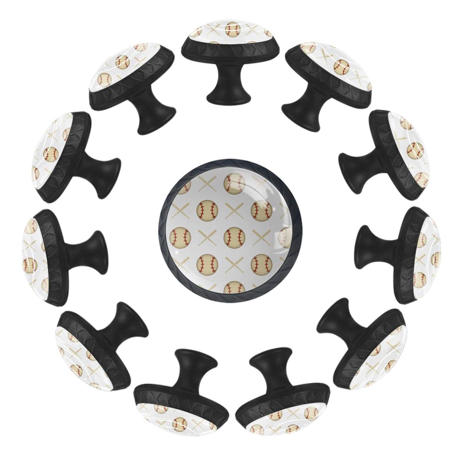 Boutons de tiroir ronds baseball x12 en bois de 35 mm pour decoration de poignee de commode enfant