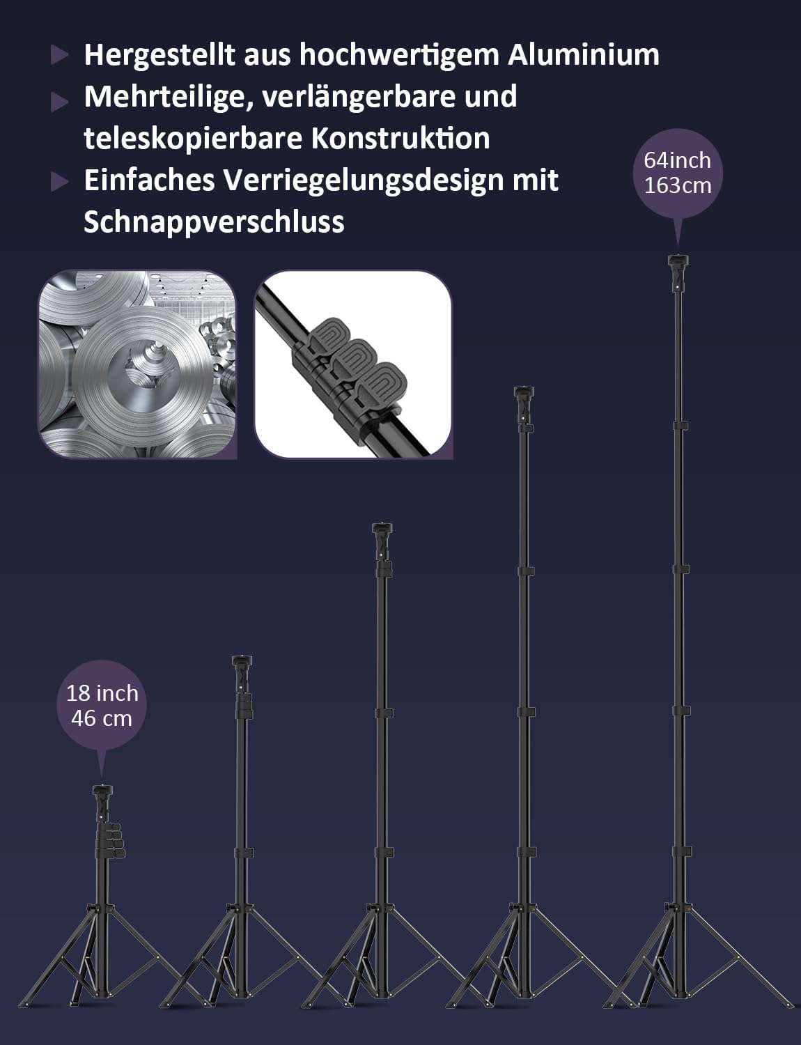 YOHOOLYO Ringlicht mit Stativ 12 Zoll Selfie Licht mit 163cm Aluminium-Dreibein 3 Lichtfarben und 10 Helligkeitsstufen fur Tiktok Selfie/YouTube Video/Make-up/Fotografie/Vlog