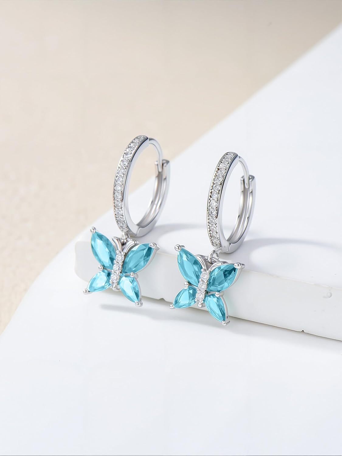 Seiyang Butterfly Birthstone Earrings 925 Sterling Silver Butterfly Hoop Huggie/Stud Earrings with 12 Months Birthstone Birthday Jewelry Gifts for Women Mom Her