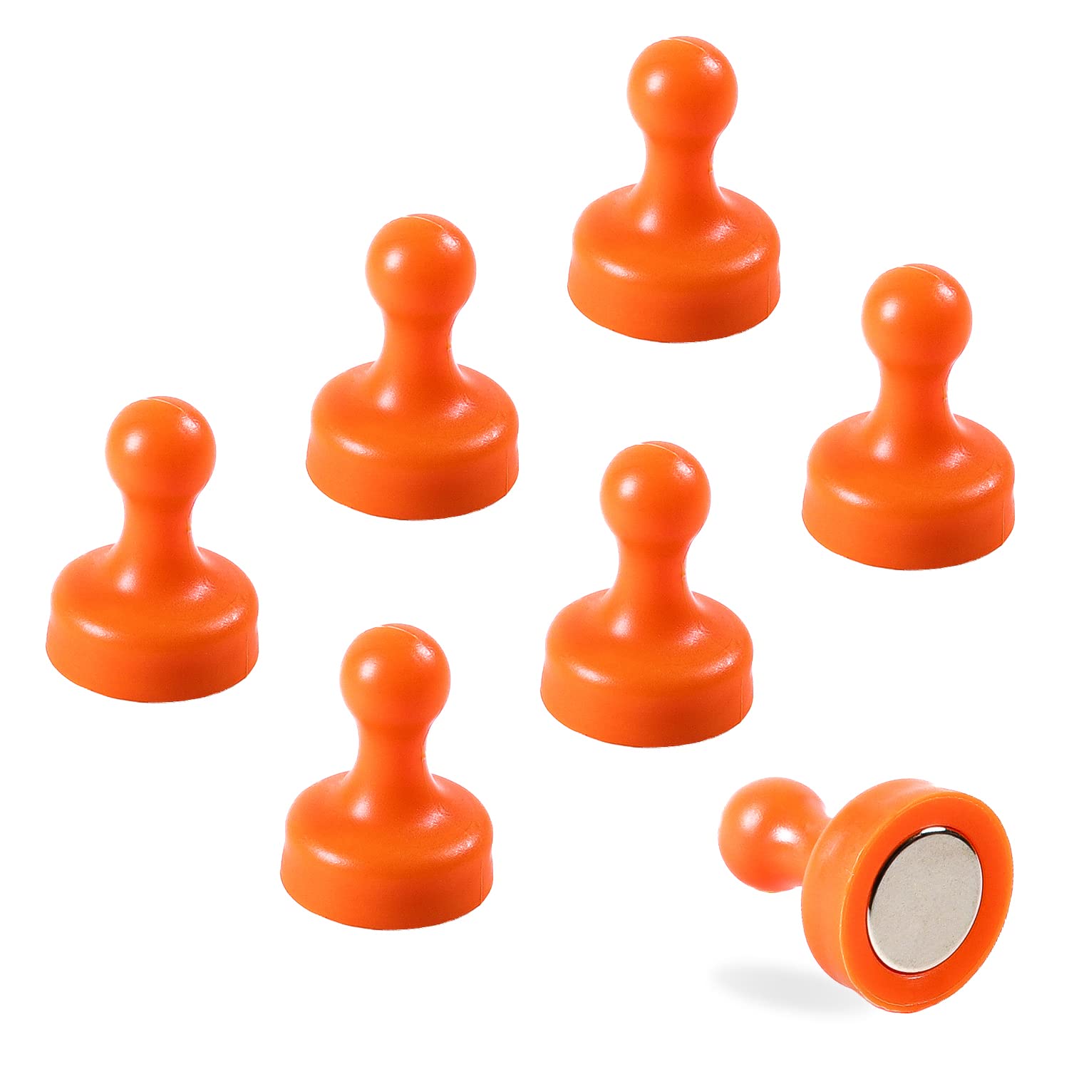 7 x Extra Strong Magnetic Push Pins Neodymium Magnets - Perfect for Maps, Whiteboards, Memos, Fridges, Homes, Schools and Offices [Assorted Colours] (Orange, Large (7 Pins)) — image 1