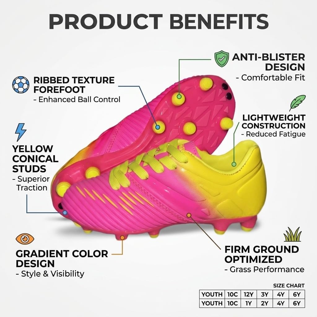 Vizari Liga FG Soccer Cleats for Kids | 100% Synthetic Football Cleats for Comfortable Wear | Water Resistant Two Tone Soccer Shoes with Anti-Stretch Lining for Flexible Indoor and Outdoor Play