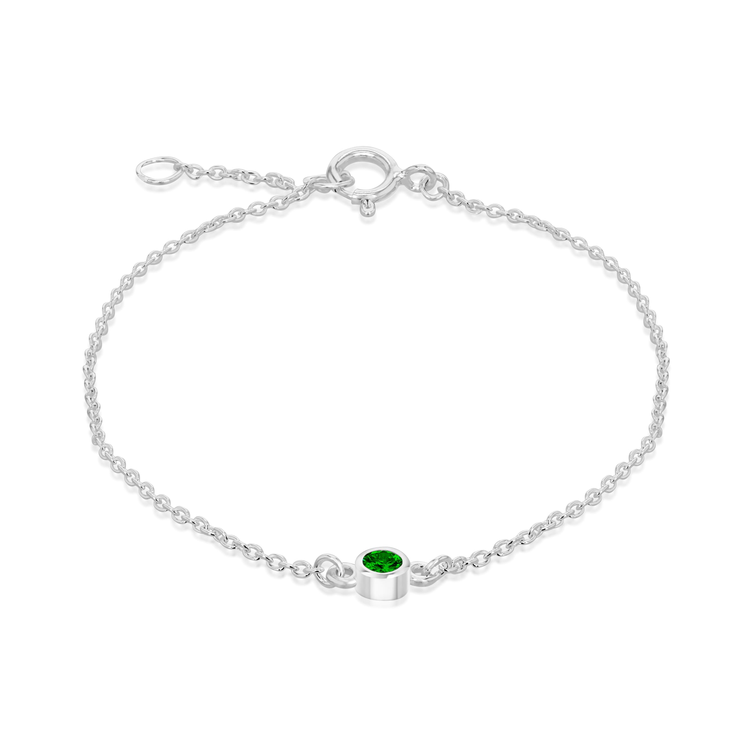 Amazon Essentials Sterling Silver Green CZ May Birthstone Adjustable Bracelet 16cm/6.25"-18cm/7"