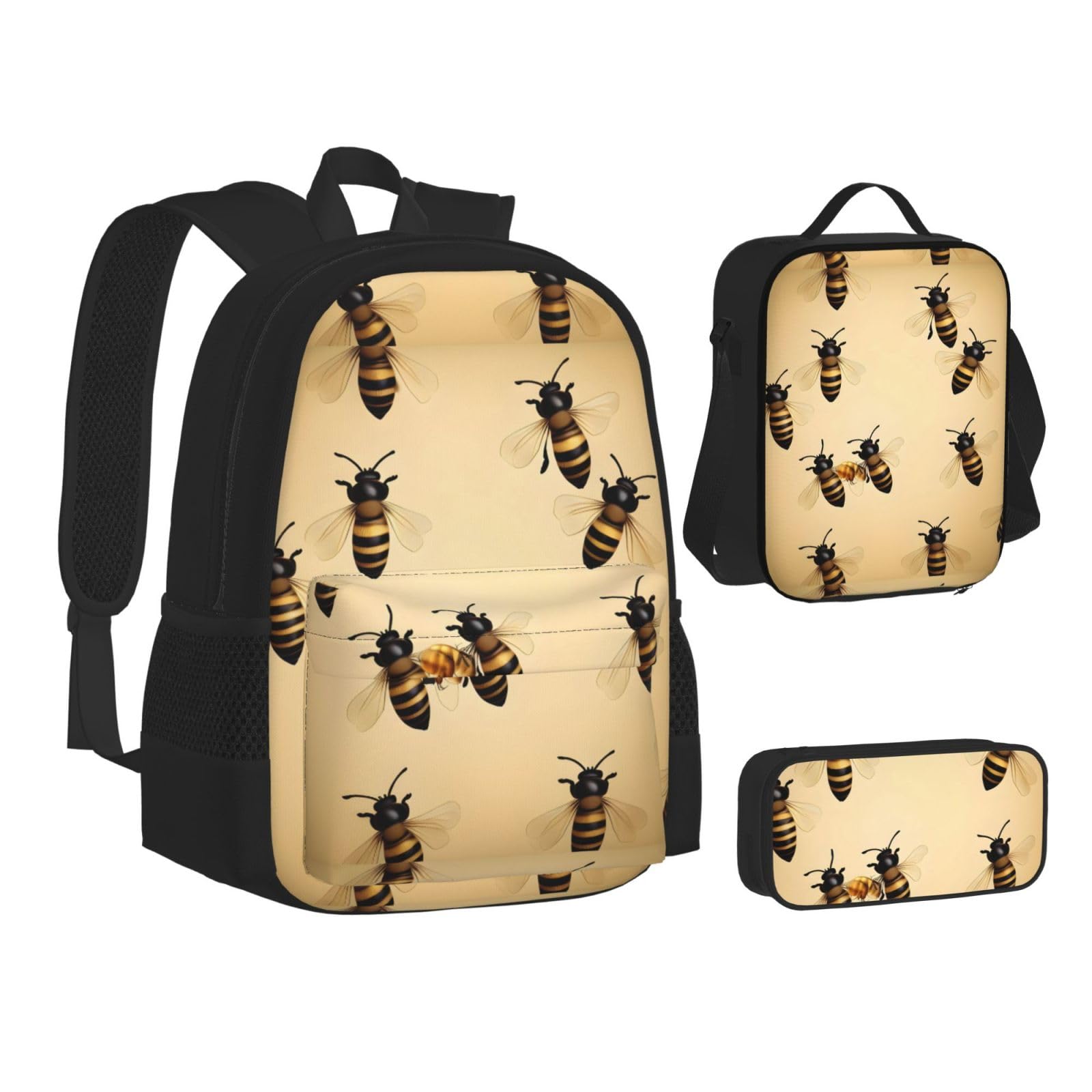 YHBLYKXP Honey Bee print 3-Piece Casual Backpack Set (Backpack + Waist Bag + Small Pouch), Unisex Daypack