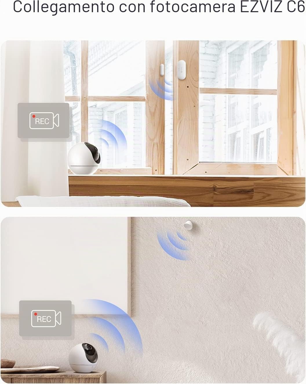 EZVIZ Kit Sensori Wireless 4 pezzi, Hub Sicurezza domestica con allarme, Sensore movimento PIR, Sensore porta, Pulsante Smart, Connessione Zigbee
