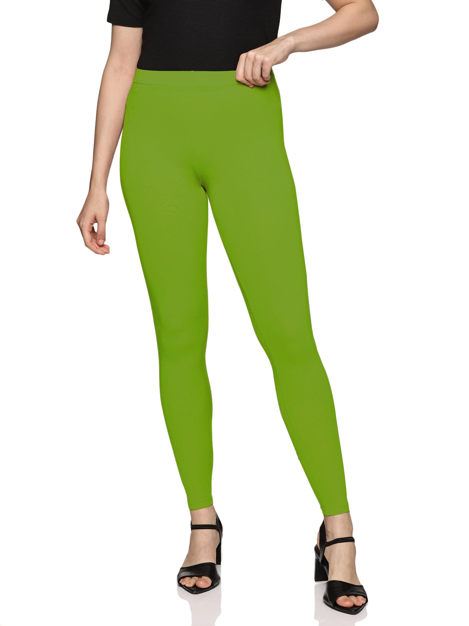 coppersmith Mid Rise Slim Fit Green Leggings for Women Ankle Length-picture-19