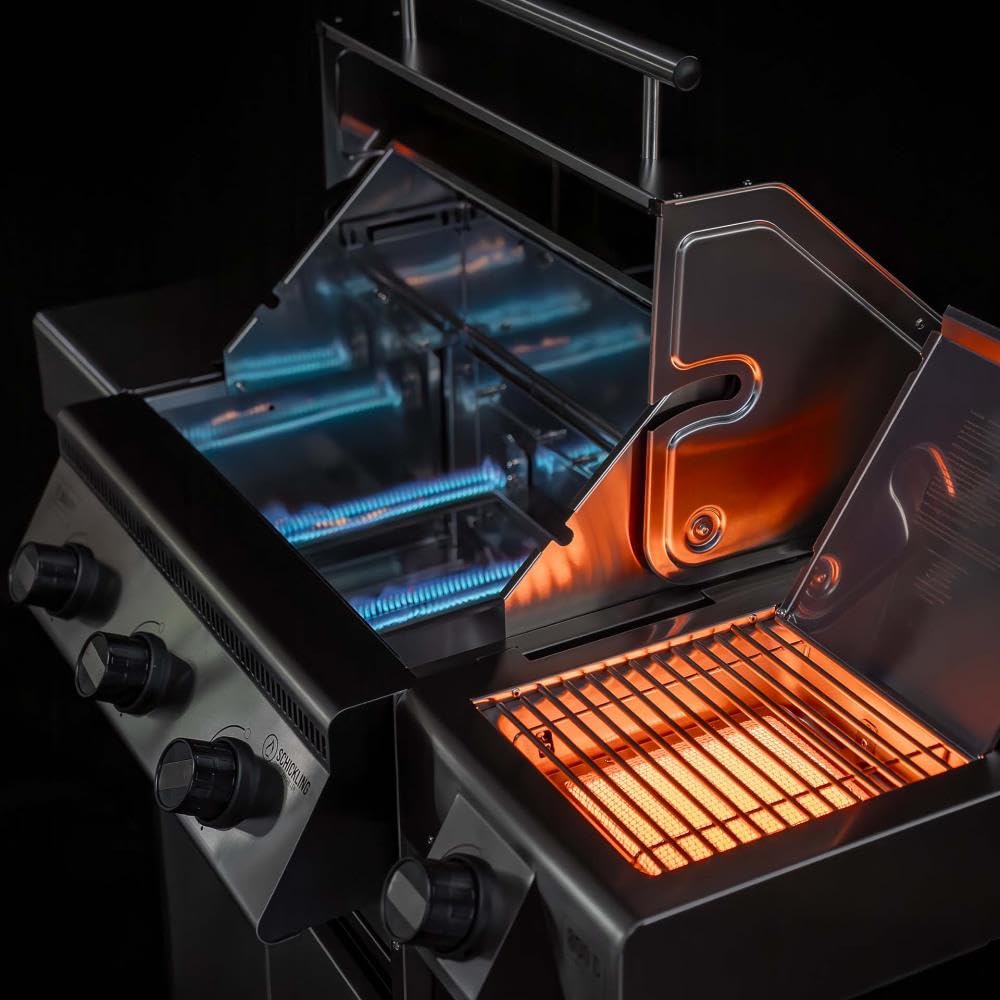 Schickling Gasgrill "Henry L - Deluxe" Edelstahlgrill Grillwagen mit Unterschrank, Doppelwandigem Deckel, 3 Brenner, 800 Grad Seitenbrenner & 3-teiligem Grillrost - Made in Germany