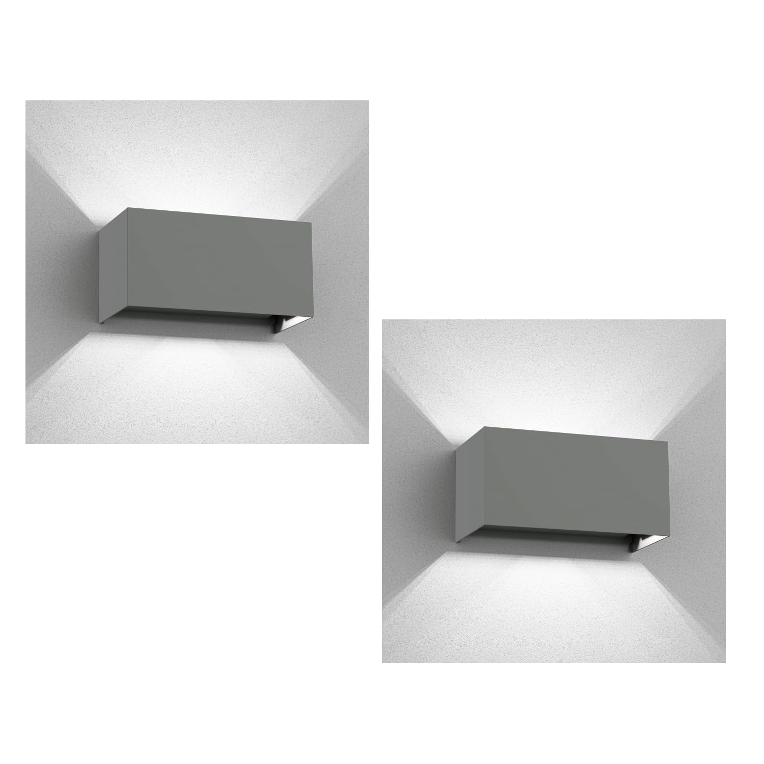 ledscom.de 2 applique CUBEL per esterni, grigie, IP65, illuminazione verso l'alto e verso il basso, incluse 2 lampadine a LED da 4,4 W ciascuna, 596 lm, luce bianca