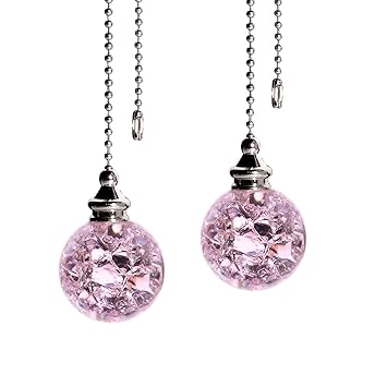 2PCS Pink Pull Chain Crystal Glass Ice Cracked Ball Pull Chain for Ceiling Fan Light Decoration 50cm Extension Chain