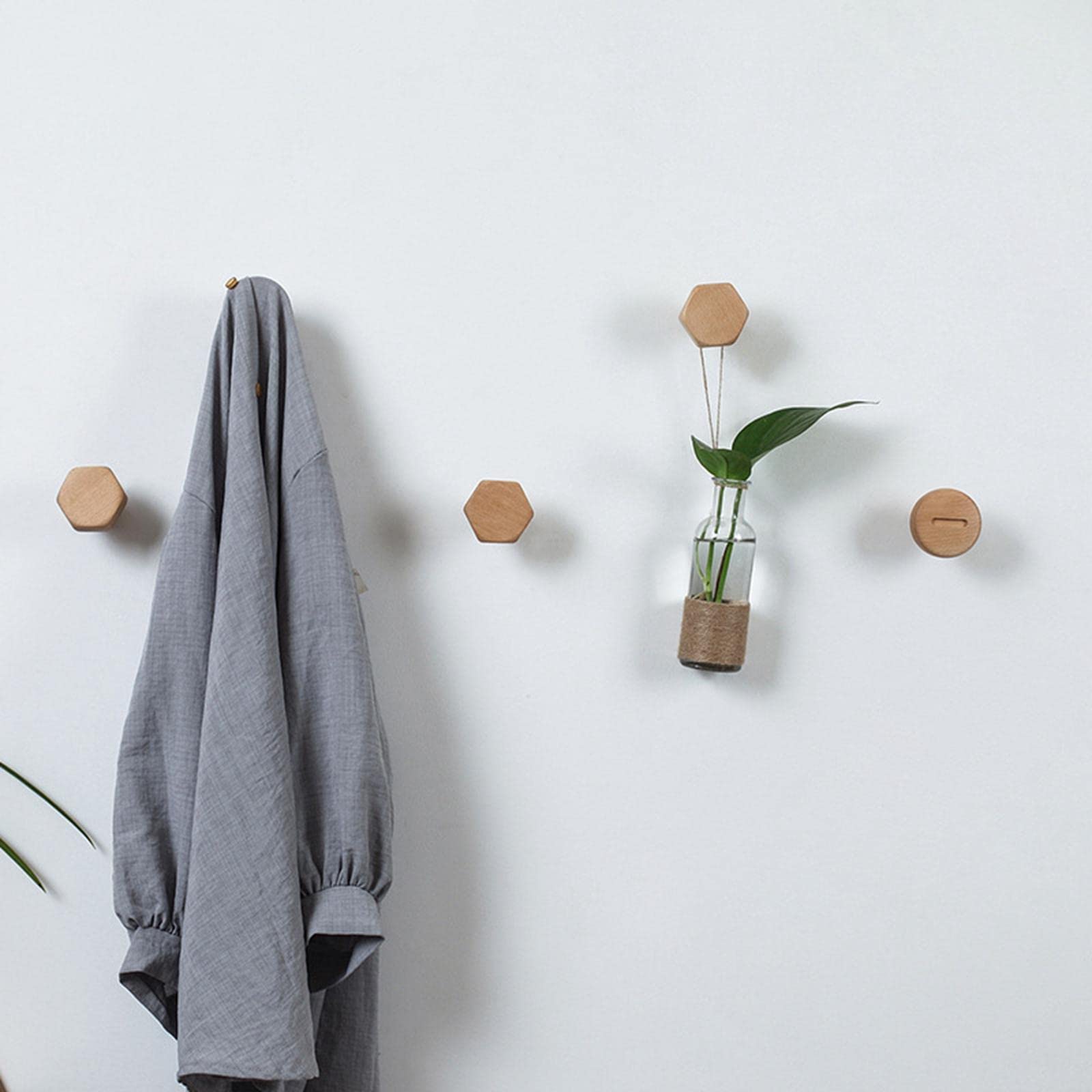 Set di 10 ganci a vite in legno d'acero, stile nordico, per armadio, organizer per la casa, design esagonale, 5,5 x 6 cm