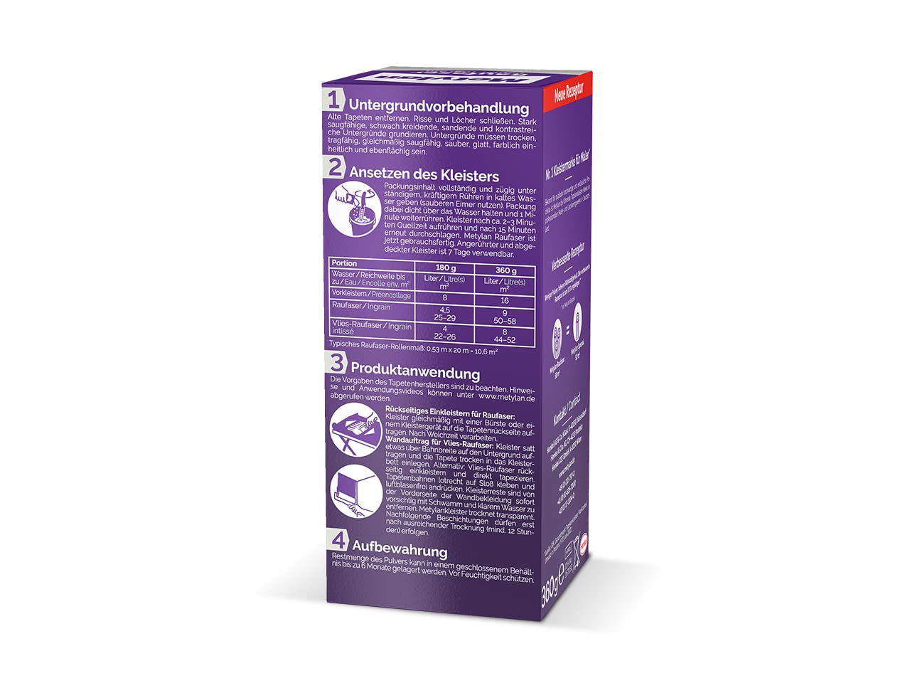 Metylan Raufaser, starker Tapetenkleister für Raufasertapete mit hoher Anfangsklebkraft, langlebiger & korrigierbarer Kleister mit Methylcellulose, 15x360g