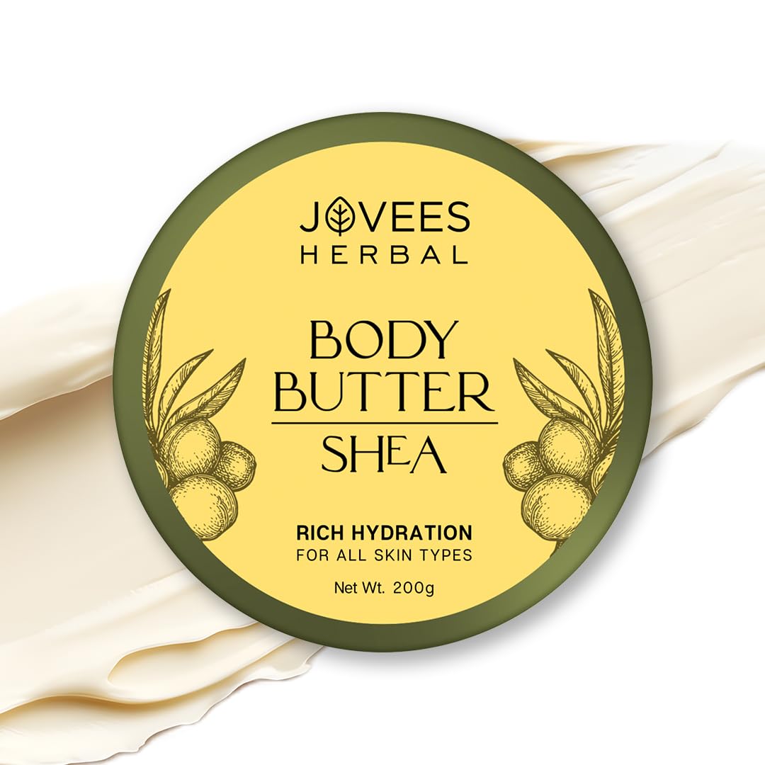 Jovees Herbal Shea Body Butter with Mango Butter, Olive Oil for Dry & Rough Skin | Reduces Stretch Marks 72Hrs Moisturization |Deep Nourishment For All Skin Types 200G