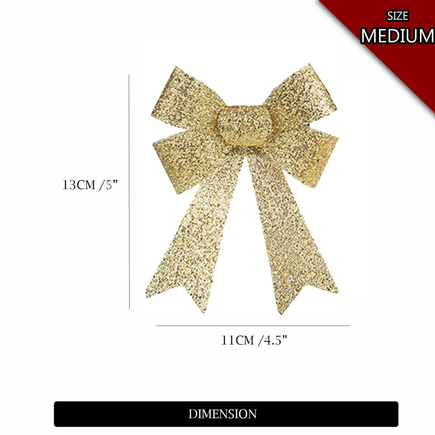 AKH® 5" x 4.5" Sparkling Christmas Glitter Tinsel Bows, Gold - Image 2