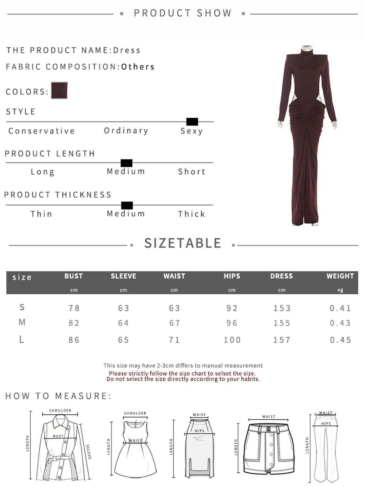 Vestito Brown Cutout Bodycon Maxi Abito per Le Donne - Manica Lunga Ruched Spalla Pad da Sera Festa-Brown-s