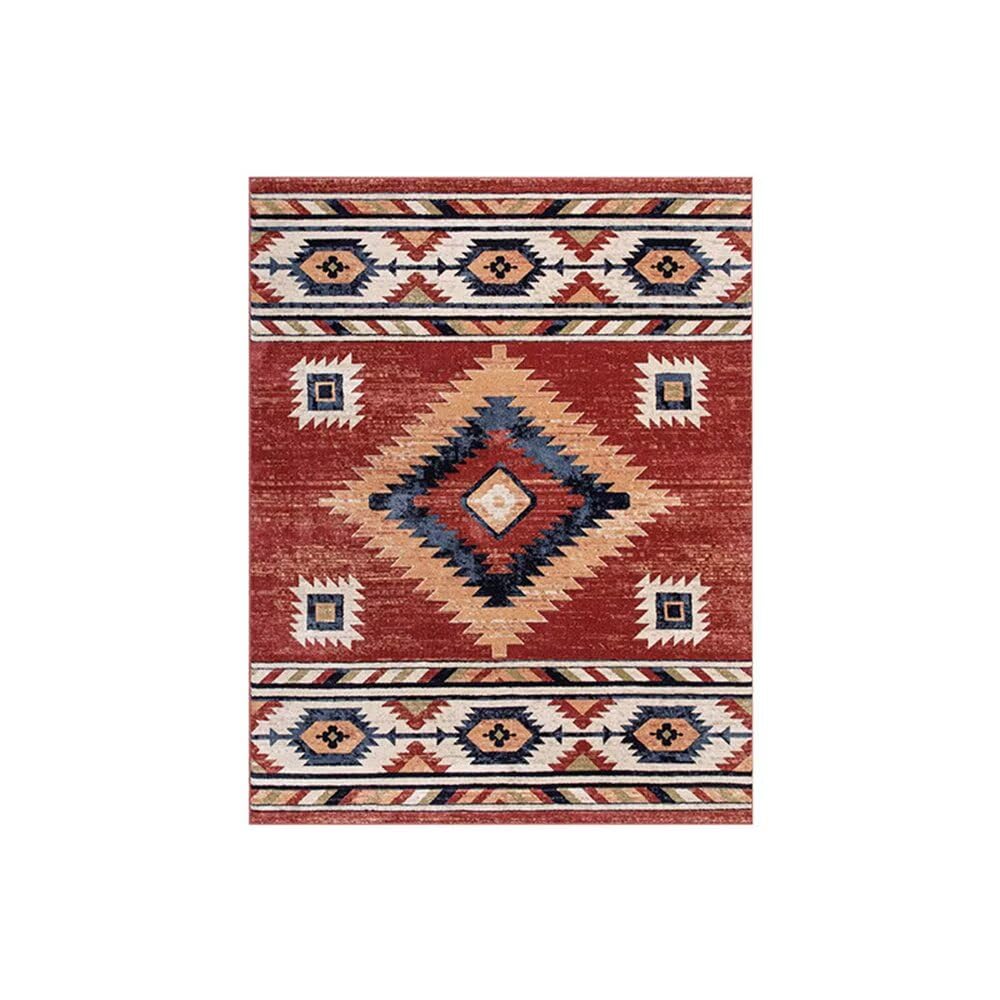 Tapis pas chere 200x250cm rouge géométrique et facile à nettoyer