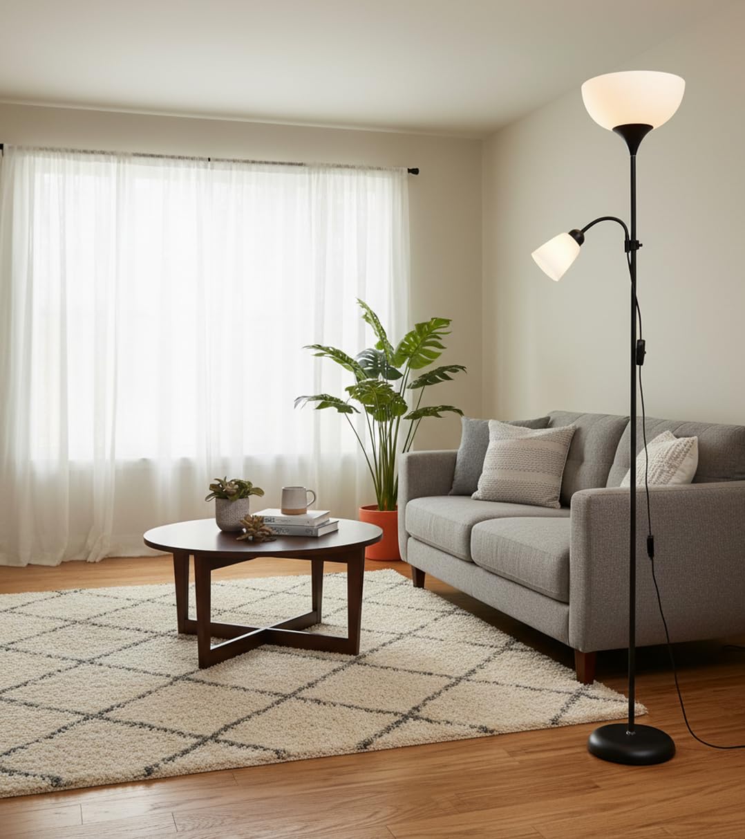 BEL AIR HOME - Lampada da terra Varese 1xE27 e 1xE14178cm - Ideale per soggiorni e studi - Design moderno e funzionale - Lampada da lettura regolabile (NERO)