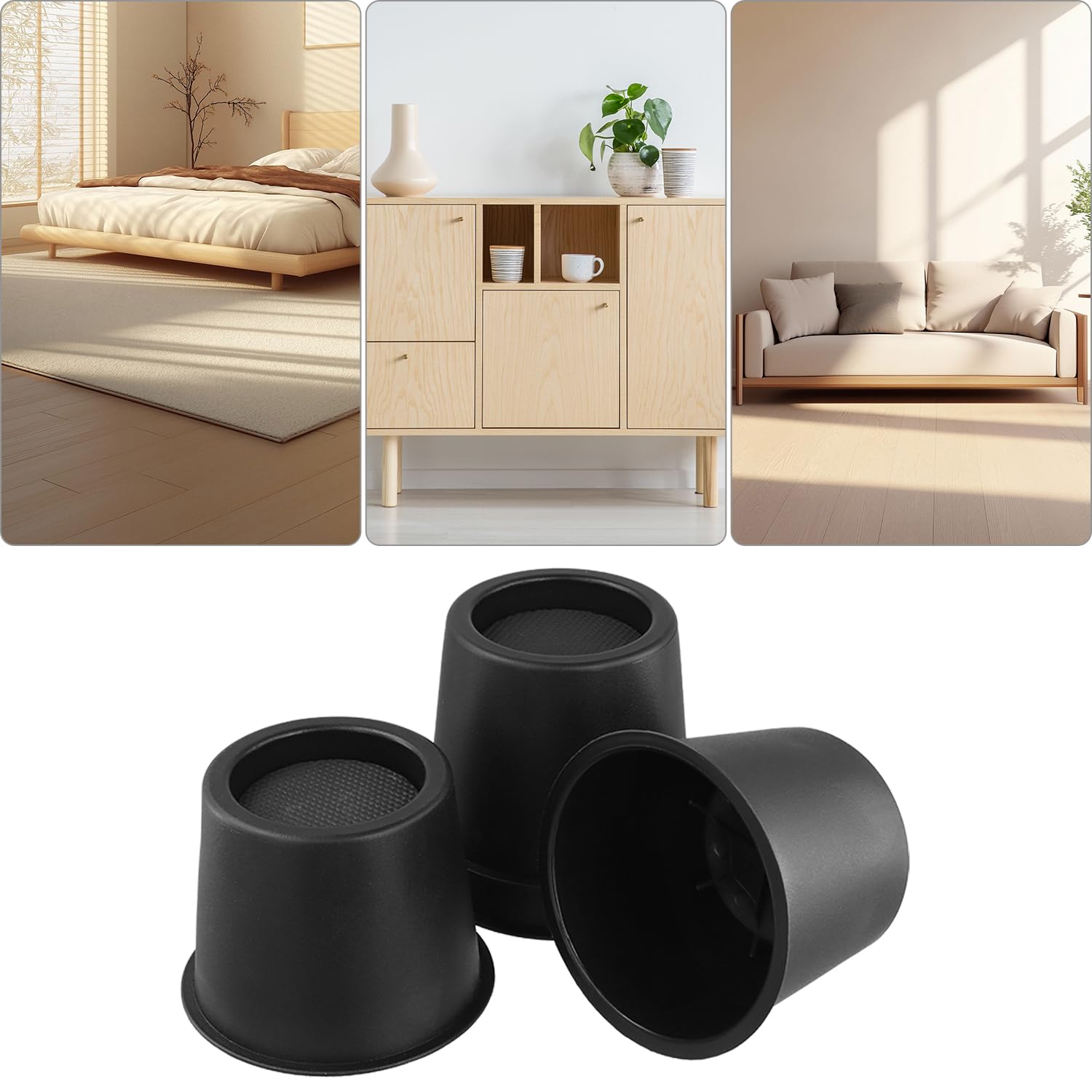 QWORK® 4 sztuki okrągłe podnośniki do łóżek 10 cm, podnośniki mebli do 990 kg, do łóżka, sofy, biurka, krzesła, lodówki