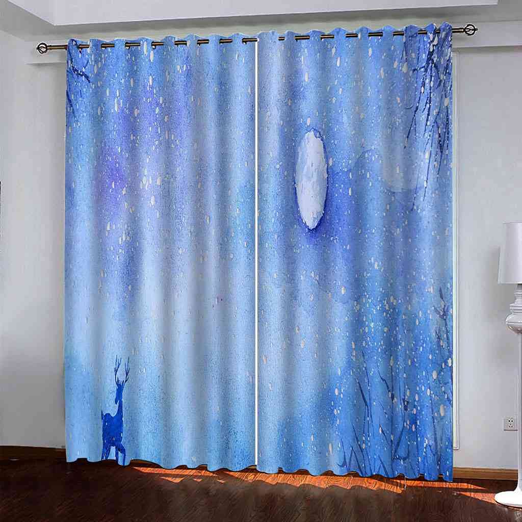 Rideau occultant enfant 200x160 cm motif élan bleu pour chambre