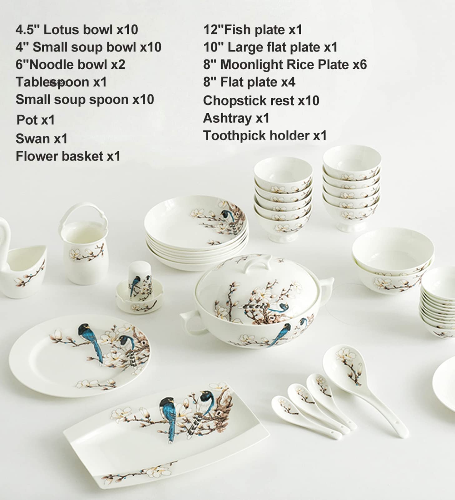 Zestaw talerzy – zestaw naczyń obiadowych z porcelany w stylu vintage w kwiaty, zestaw zastawy stołowej Jingdezhen na 10 osób