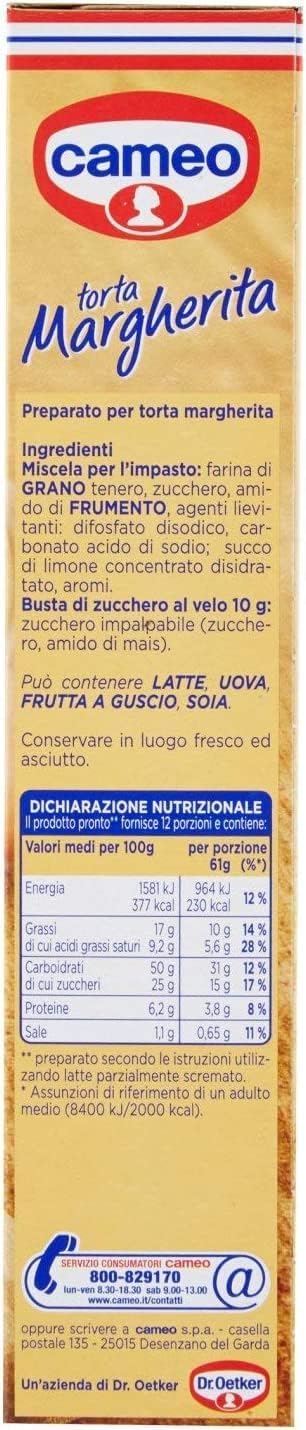 Cameo Torta Margherita Italienische Kuchenmischung, traditionelles Rezept, 188 g, 6 Stück, inklusive Schlüsselanhänger