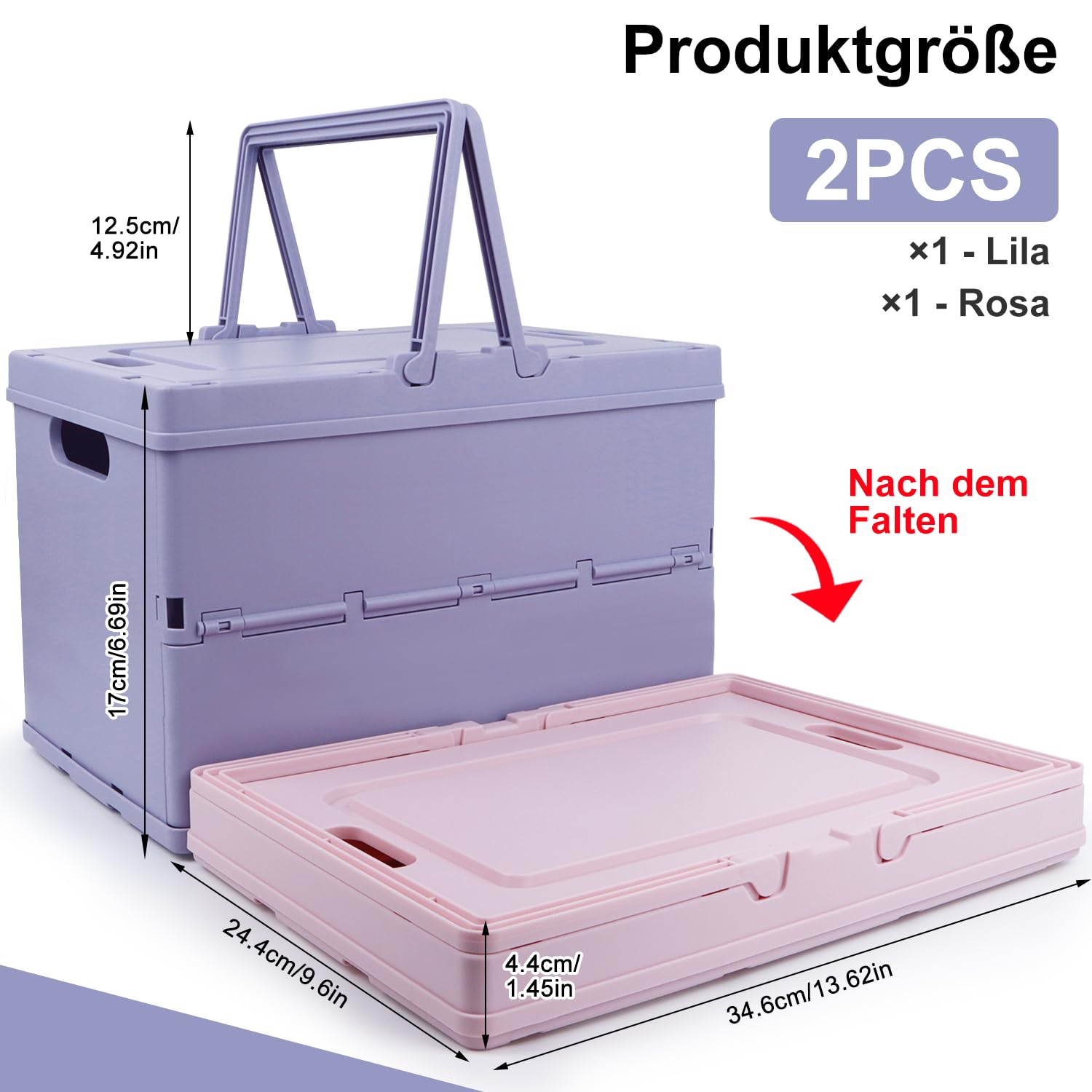 WDZGX Vouwdoos met klapgrepen van kunststof, groot, 34 x 24,4 x 18,5 cm, met deksel, 2 stuks, voor kantoor, thuis, keuken, badkamer, kamer, kasten, laden, planken WDZGX Vouwdoos met klapgrepen van kunststof, groot, 34 x 24,4 x 18,5 cm, met deksel, 2 stuks, voor kantoor, thuis, keuken, badkamer, kamer, kasten, laden, planken
