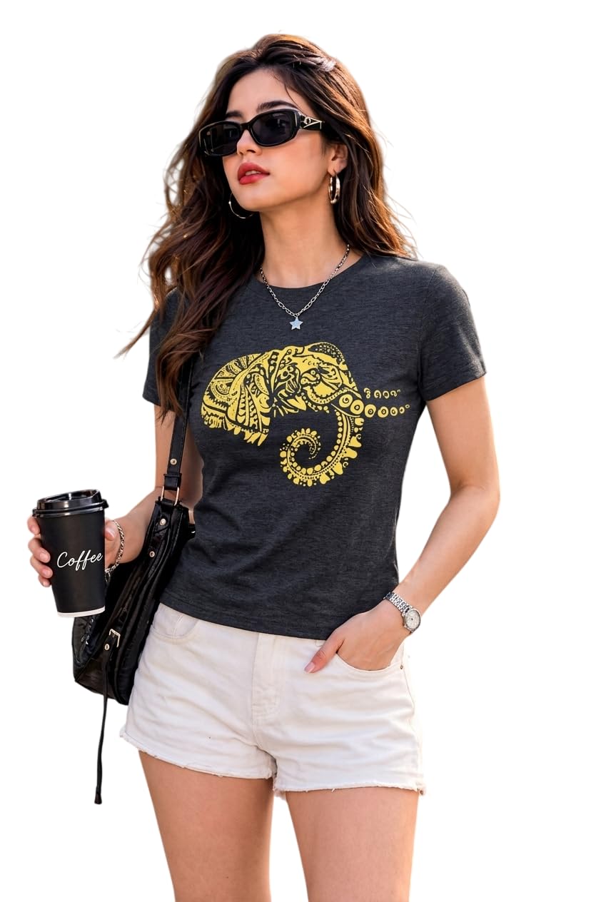 Preneum T-shirt da donna in cotone, vestibilità regolare, con stampa grafica, alla moda, casual, girocollo, a maniche corte, morbida e traspirante, confezione da 3